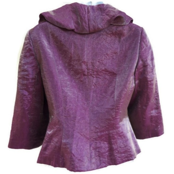 Adrianna Papell Evening Shimmer Jacket Ruffled Collar Black Jeweled Buttons 6P - Picture 4 of 8